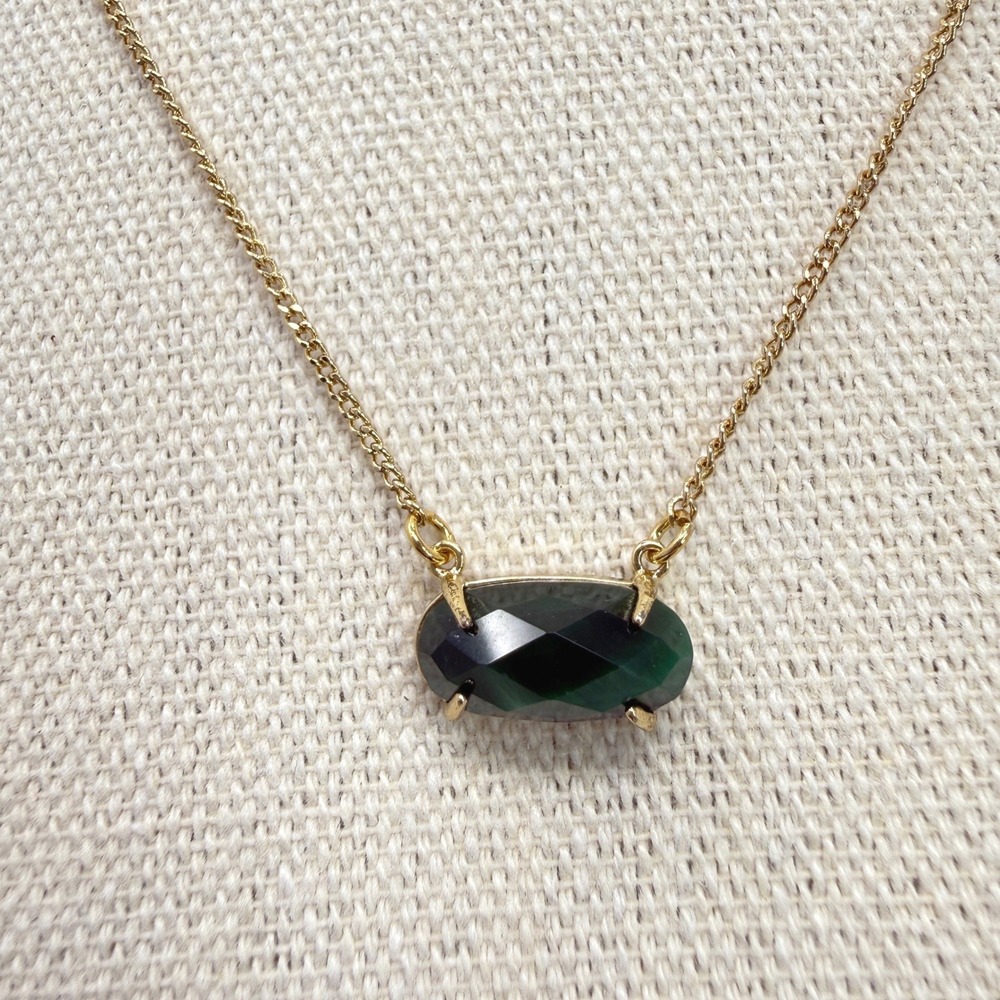 Luna Norte‎ Emerald Green Faceted Stone Necklace Pendant Gold Tone